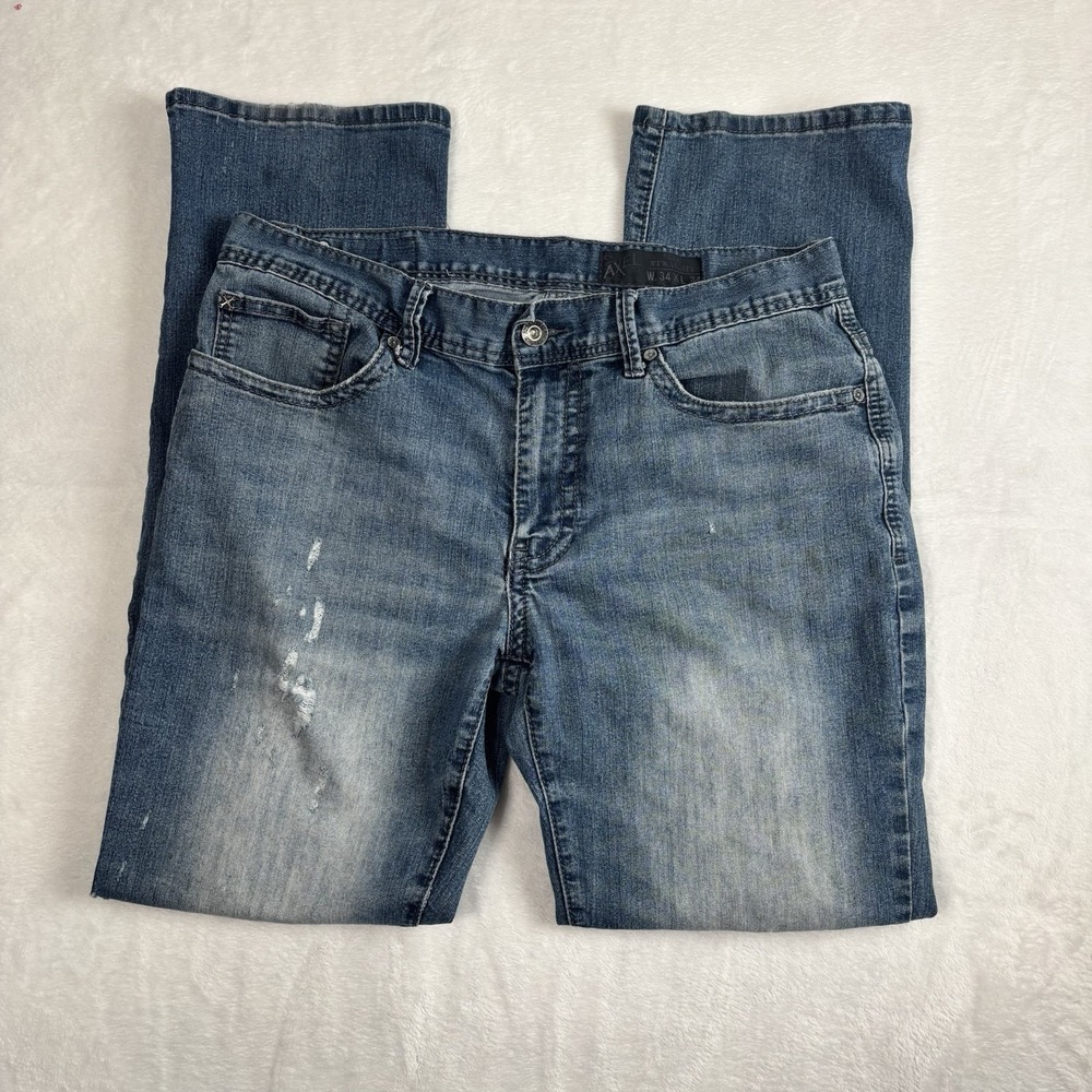 Y2K Axel Brand Embroidered Blue‎ Jeans Distressed Men's Waist 35" x 32" Inseam